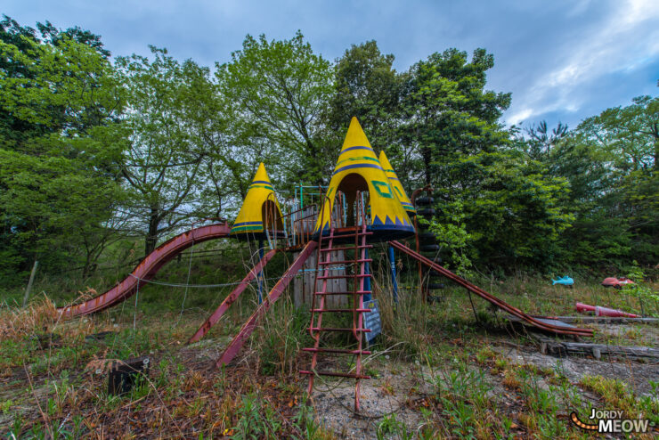 Forgotten Japanese theme park attraction reclaimed by nature in Chugoku, Yamaguchi.