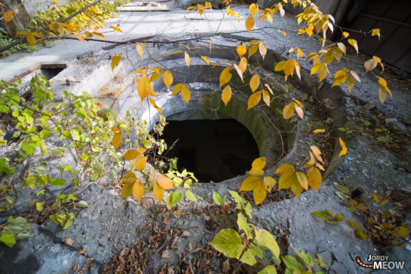 Abandoned beauty: Wagakawa Hydro Plant in Japans Tohoku region amidst vibrant autumn foliage.