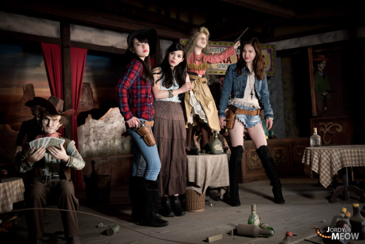 Cowgirl style: Exploring an abandoned Western theme park with young women in Japan.