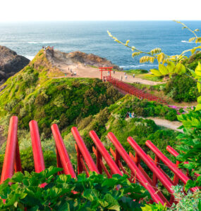 Coastal sanctuary with 123 red torii gates along the Japan Sea, Motonosumi Inari Shrine.