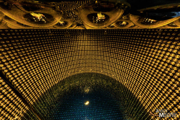 Golden-hued structures in Super-Kamiokande - a blend of scientific precision and beauty.