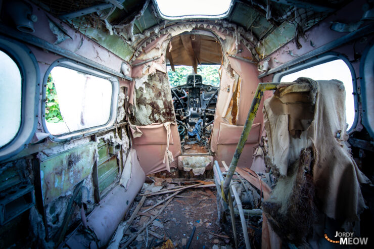 Eerie abandoned Japan Airlines plane interior relic