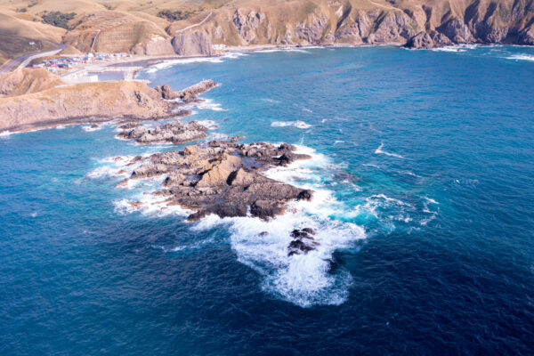 Stunning aerial Rebun Island cliffs, Japan