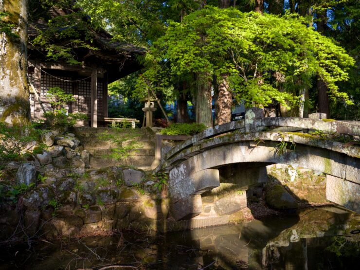Serene Japanese Garden Bridge over Pond