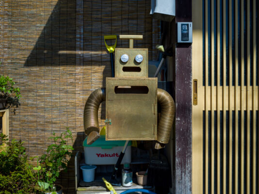 Cheerful anthropomorphic mailbox in Takayamas historic district.