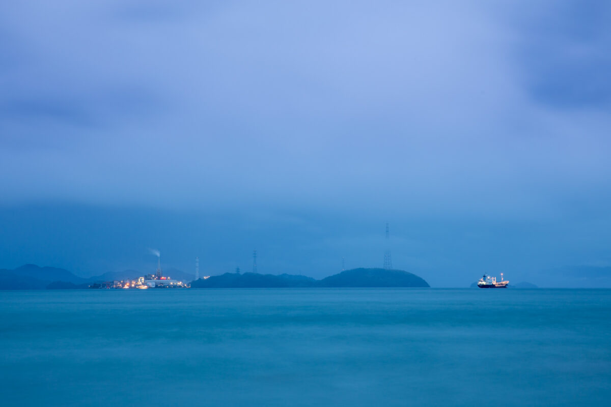 Serene Japanese coastal seascape in Takehara.