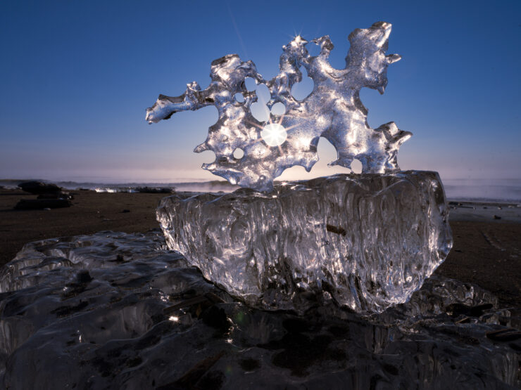 Ethereal ice sculpture at Otsu Beach, Hokkaido