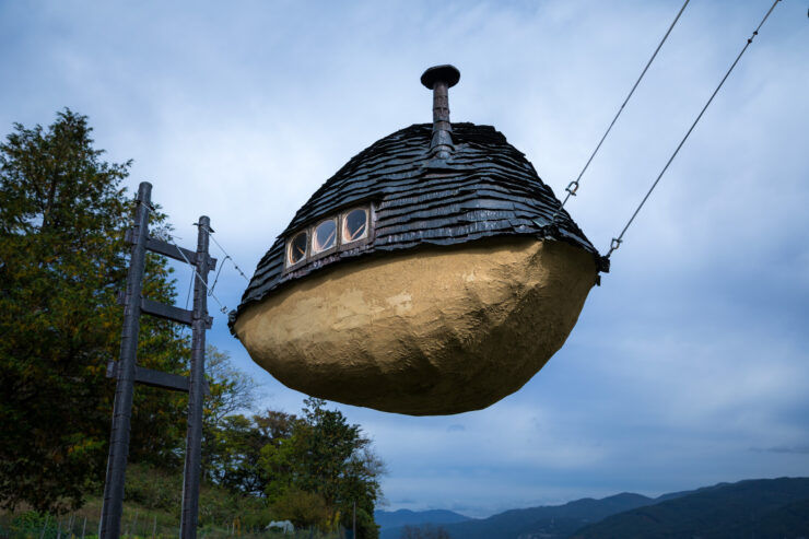 Levitating Japanese Earthen Boat Sculpture Installation