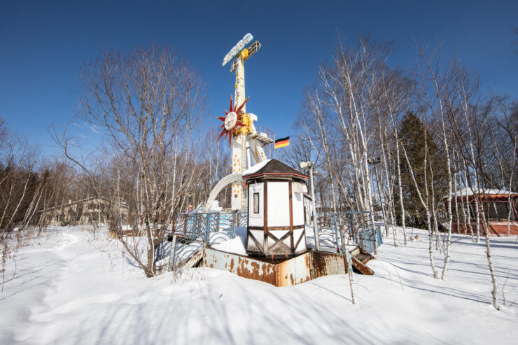 Enchanting abandoned winter chapel, Gluck Kingdom theme park.