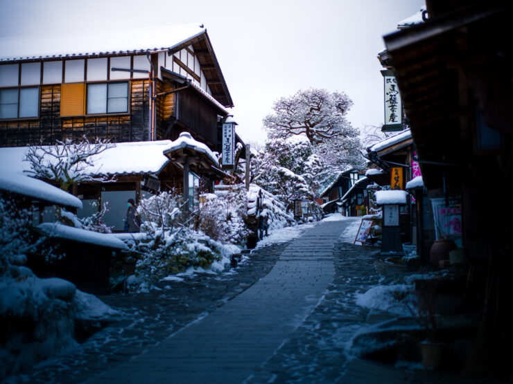 Historic snow-capped Edo village in Japan