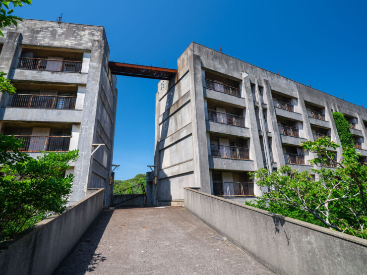 Decaying brutalist apartments in Ikeshima, Japan
