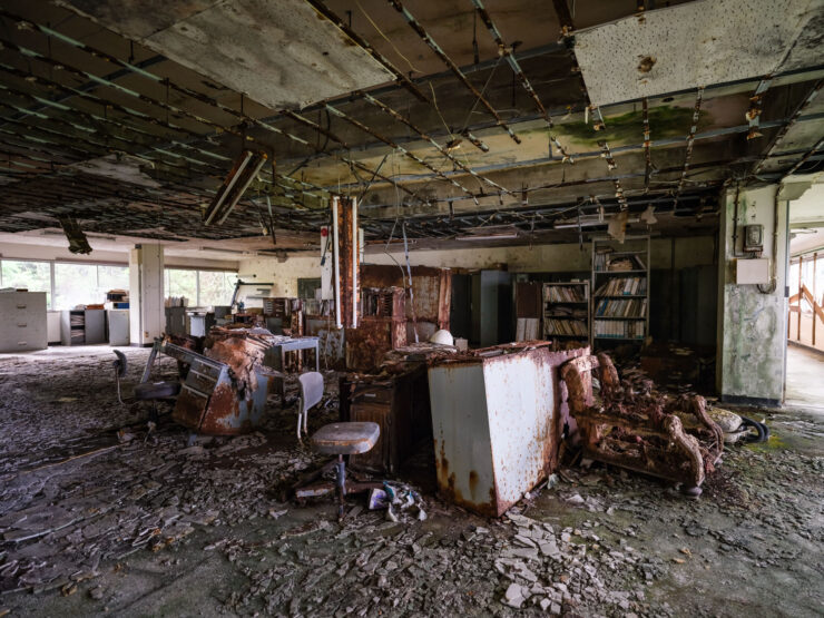 Eerie abandoned office decay, Ikeshima Island