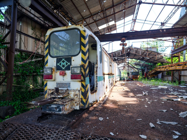 Decaying train car, industrial ruins, urban decay photography