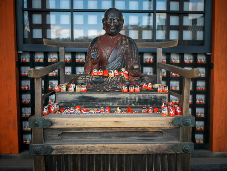 Illuminated Buddha statue, Japanese temple altar