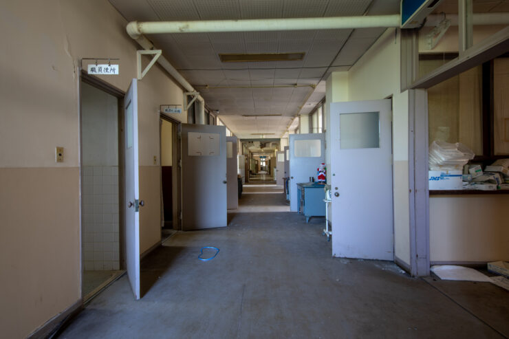 Abandoned industrial hallway, Ikeshima Mine, Japan.