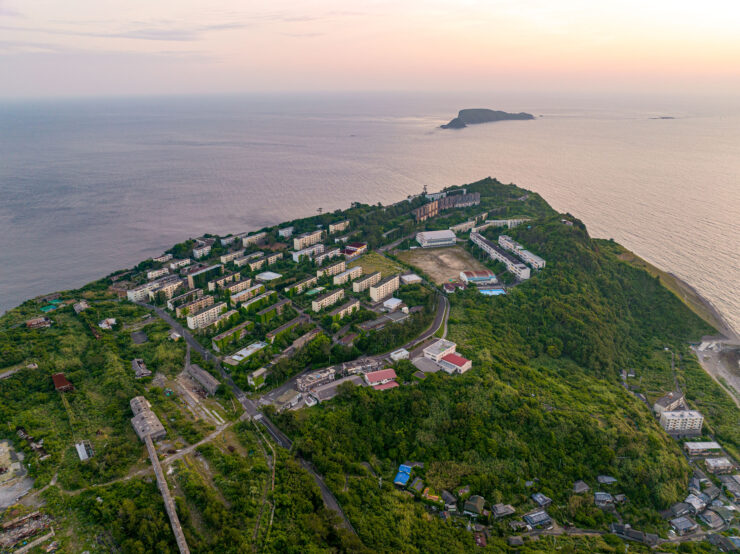 Scenic Coastal Town Ikeshima Japan Aerial View
