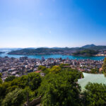 Aerial view of Onomichi, Japans picturesque coastal literary town.