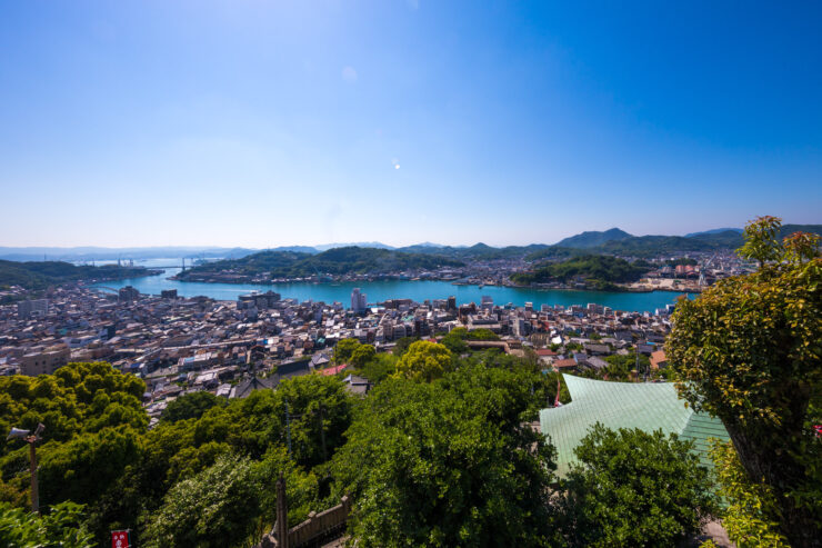 Aerial view of Onomichi, Japans picturesque coastal literary town.