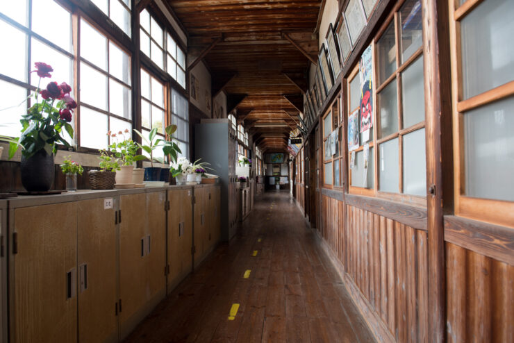 Historic wooden corridor, rustic ambiance