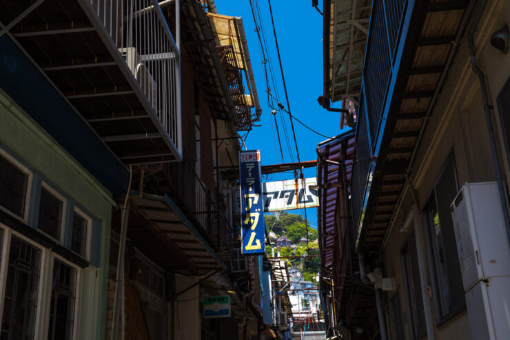 Winding Japanese alley in historic Onomichi town