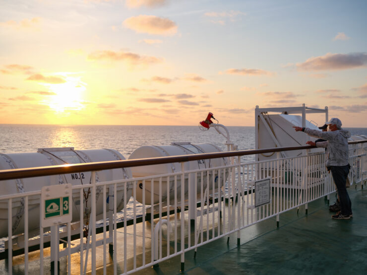 Stunning sunset cruise ship deck view