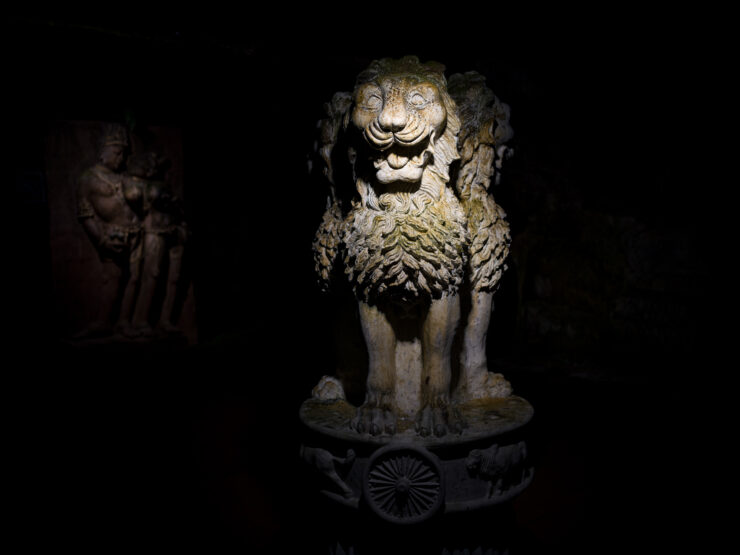Yuma Tsugatas intricate stone lion sculpture, Hanibe Caves atelier