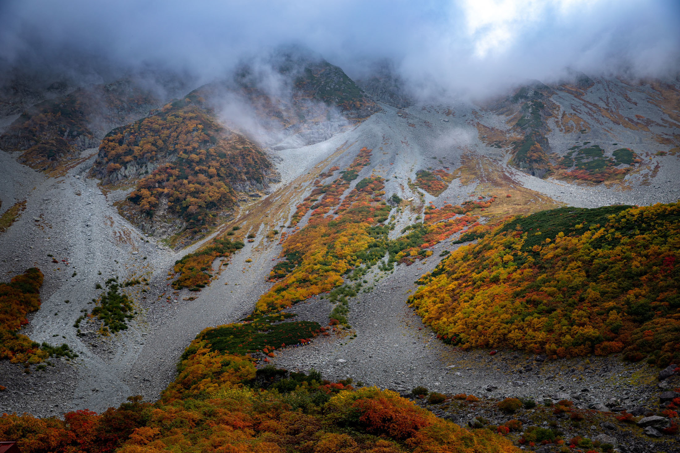 Misty autumn rocky mountains landscape Japan