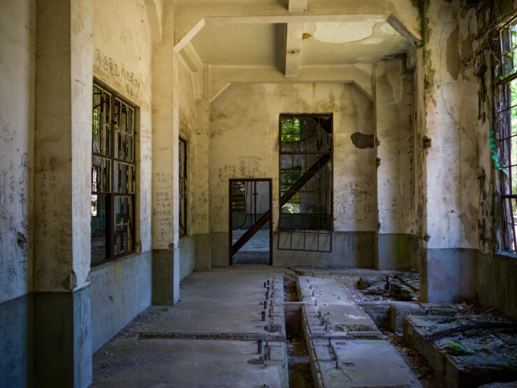 Abandoned decaying interior, Rabbit Island