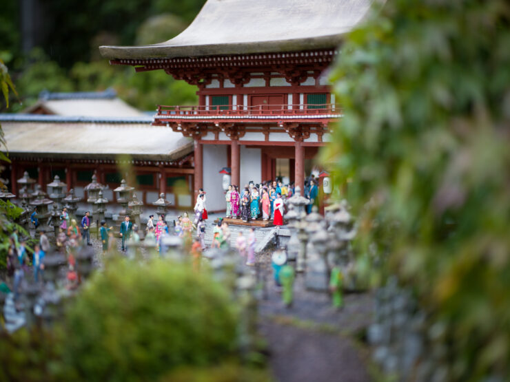 Serene Japanese temple with Buddha statues