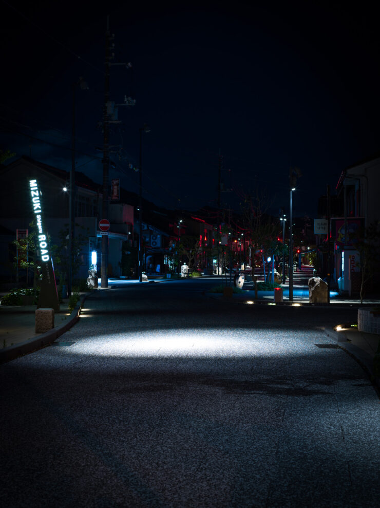 Illuminated Sakaiminato Street with Manga Sculptures