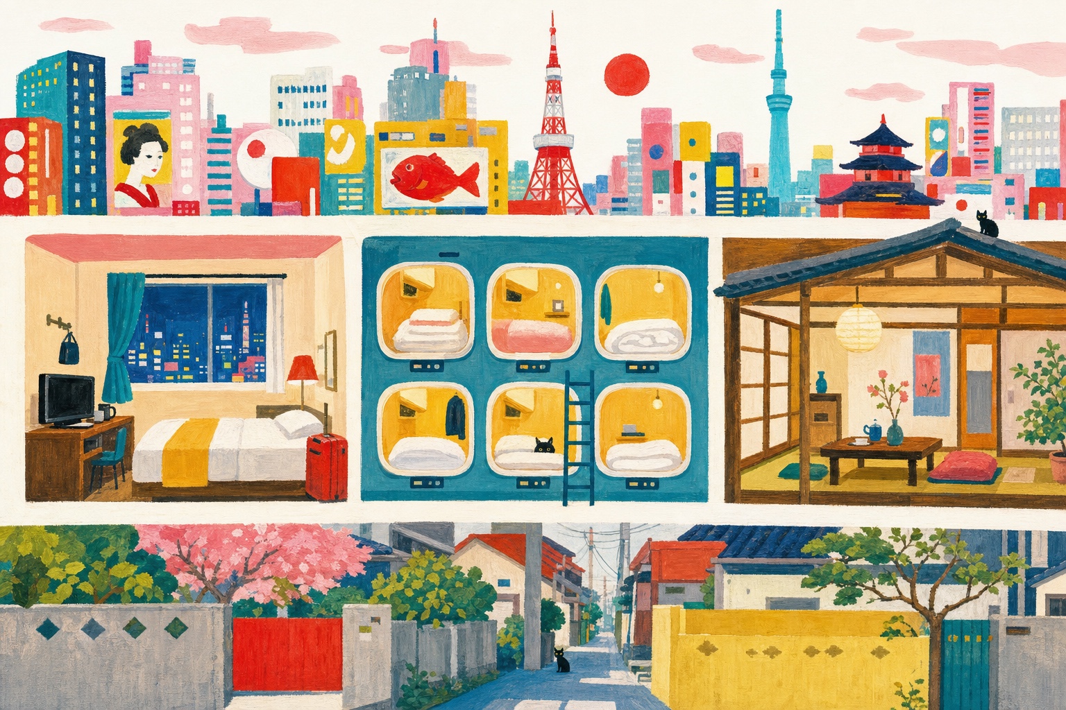 Où dormir à Tokyo, en gouache Pop 60 : l'hôtel, la capsule et la maison d'hôtes